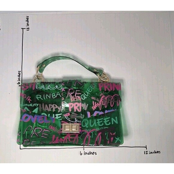 Jelly Graffiti Clear Bag Twst Lock Hand Purse 6 X 9.5 x 2.5 Unusual Funky Unique - Picture 8 of 8